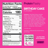 Nutrition label for Birthday Cake Protein Pastry - 61g - Best Before 30 Mar 2026 by Legendary Foods with ingredients and macros.
