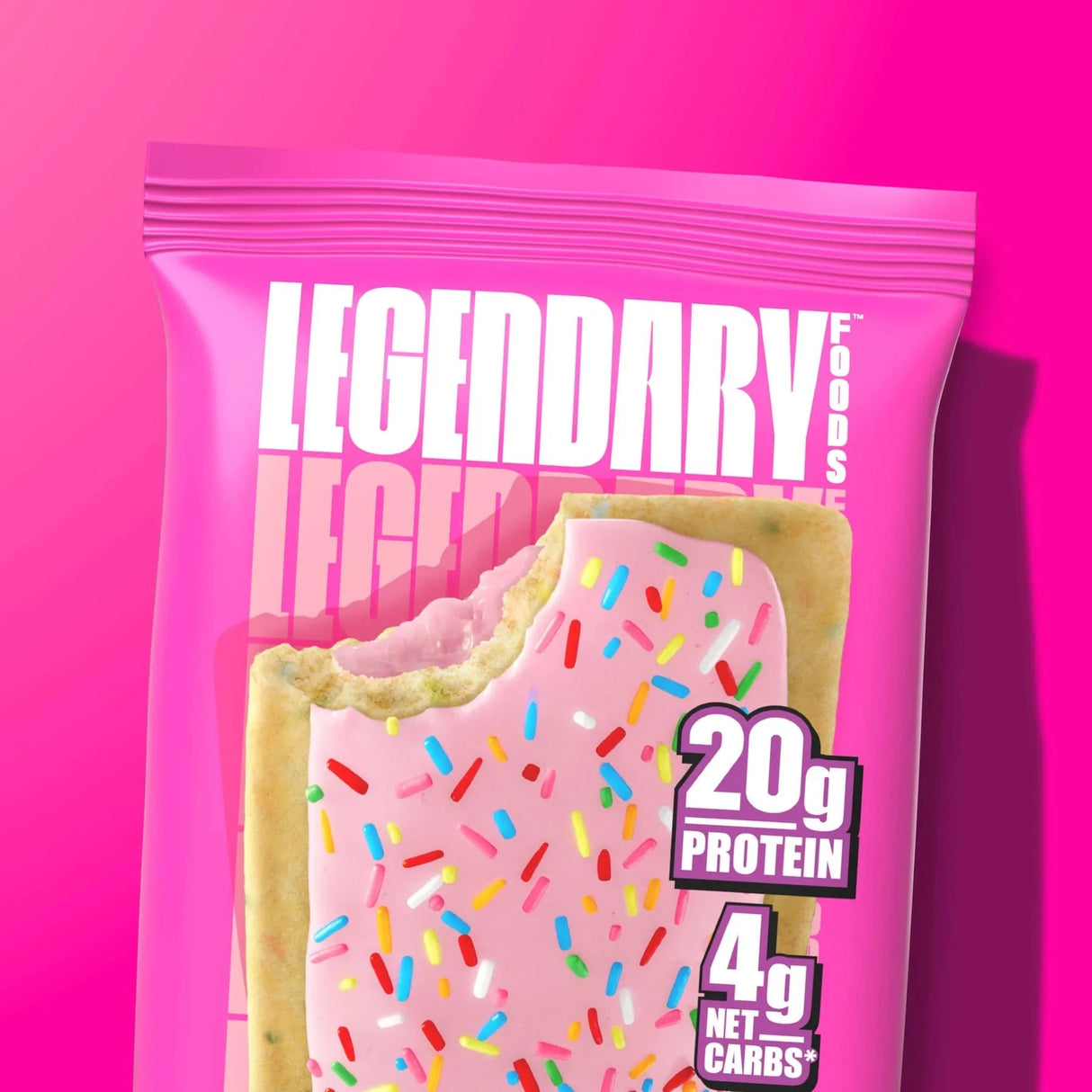 Birthday Cake Protein Pastry - 61g - Best Before 30 Mar 2026 by Legendary Foods in bright pink packaging