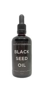 Black Seed Oil - 100ml by Barefoot Skincare Co in dark glass dropper bottle for nutrient dense support and wellness