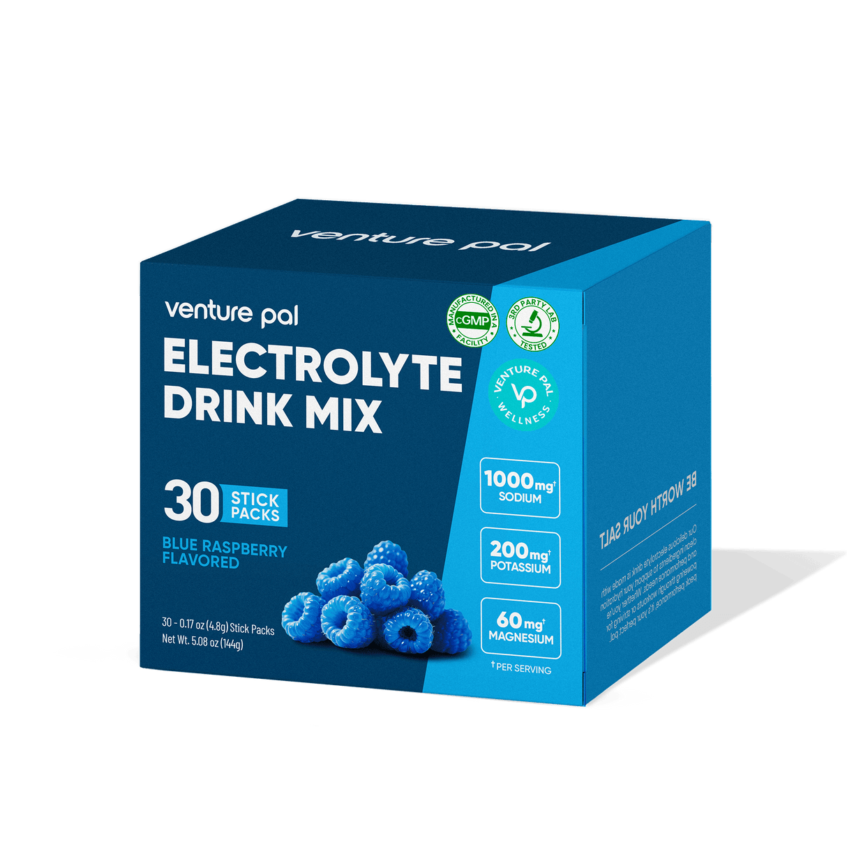 Blue Raspberry Electrolyte Drink Mix - 30 Sticks by Venture Pal with sodium, potassium, magnesium for hydration