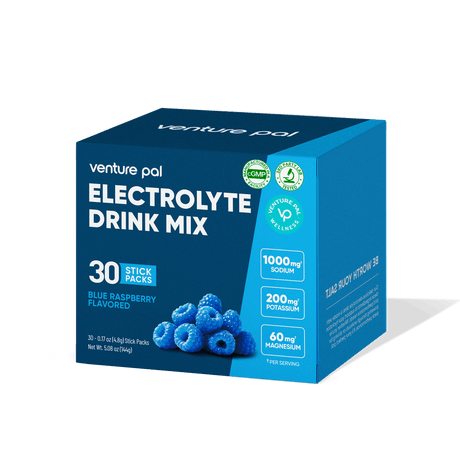 Blue Raspberry Electrolyte Drink Mix - 30 Sticks by Venture Pal with sodium, potassium, magnesium for hydration