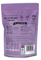 Back view of Decadent Chocolate - Cake In A Mug - 60g by Get Ya Yum On with baking instructions on purple resealable pack