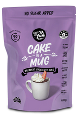 Get Ya Yum On Decadent Chocolate - Cake In A Mug - 60g in purple pack with mug and whipped topping image.