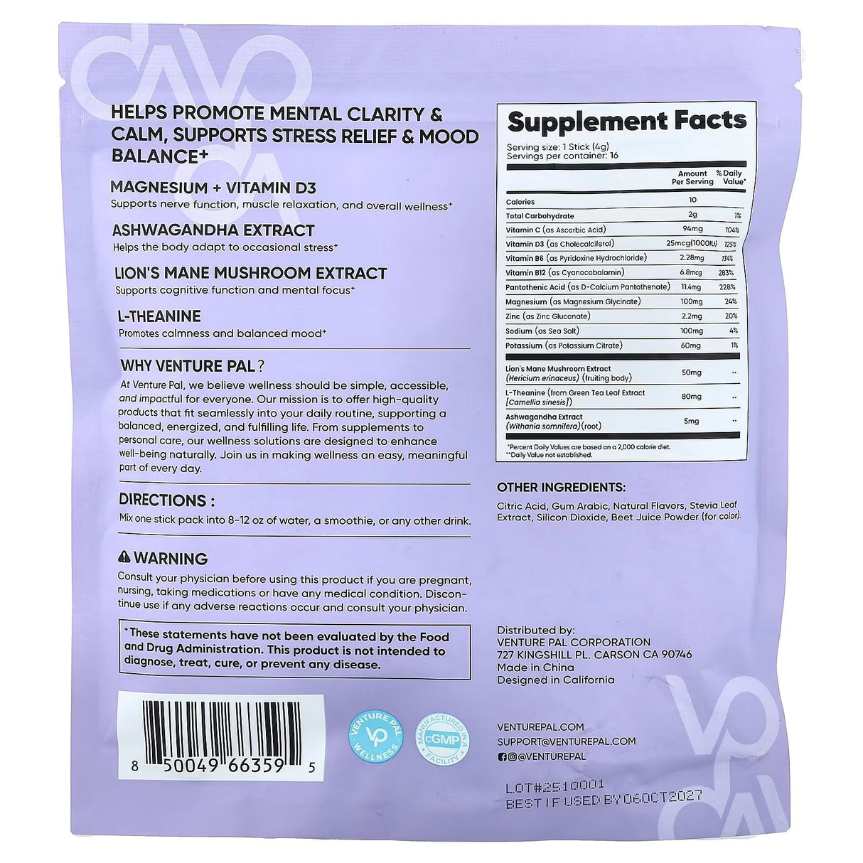 Calming Drink Mix + Magnesium Glycinate - Mixed Berry Flavour - 16 Sticks