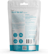 Back packaging of Celtic Sea Salt - Fine - 500g by Lotus showing ingredients, usage icons, and storage instructions.