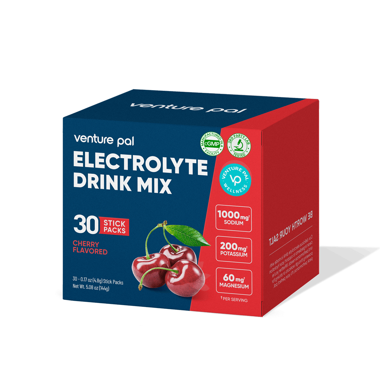 Cherry Electrolyte Drink Mix - 30 Sticks by Venture Pal, cherry flavor, high sodium and electrolytes for hydration support