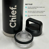 Chief Stainless Steel Water Bottle 800ml in black with removable lid and double insulated design for hot or cold drinks