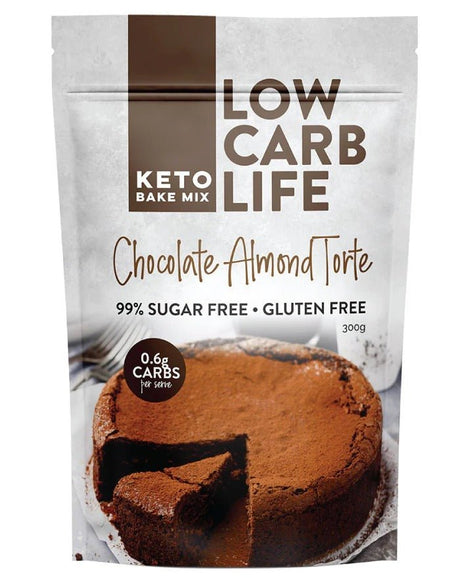 Low Carb Life Chocolate Almond Torte - 300g keto bake mix, 99% sugar-free, gluten-free, included in Baking and Dessert collections.