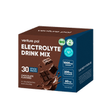Venture Pal Chocolate Electrolyte Drink Mix - 30 Sticks box with chocolate pieces and electrolyte info on the packaging.