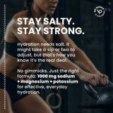 Athlete using hydration product with text highlighting 1000 mg sodium plus magnesium and potassium for effective hydration in Chocolate Electrolyte Drink Mix - 30 Sticks by Venture Pal.