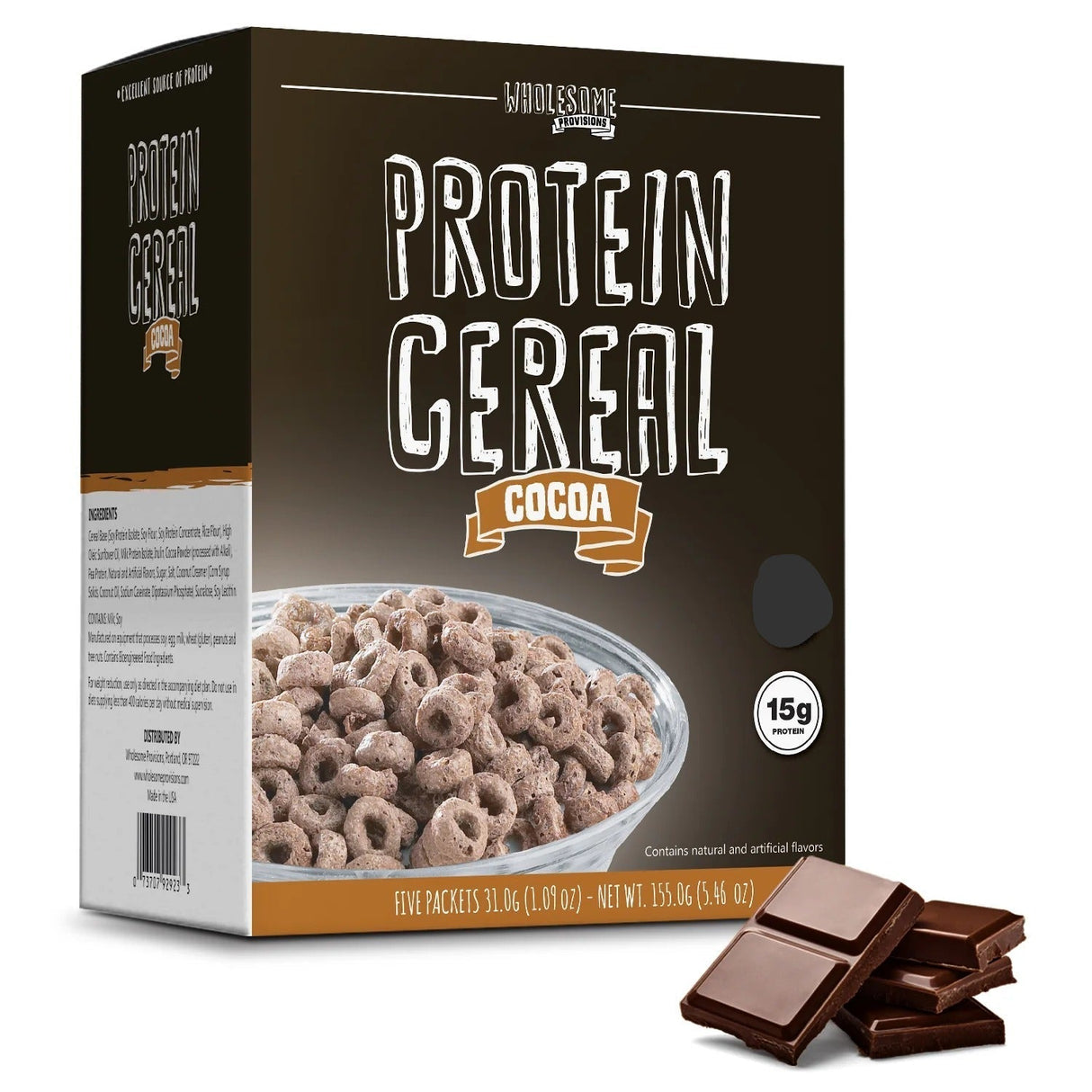 Cocoa Protein Cereal - 155g - Best Before 30 Jul 2026 by Wholesome Provisions with 15g protein per serve