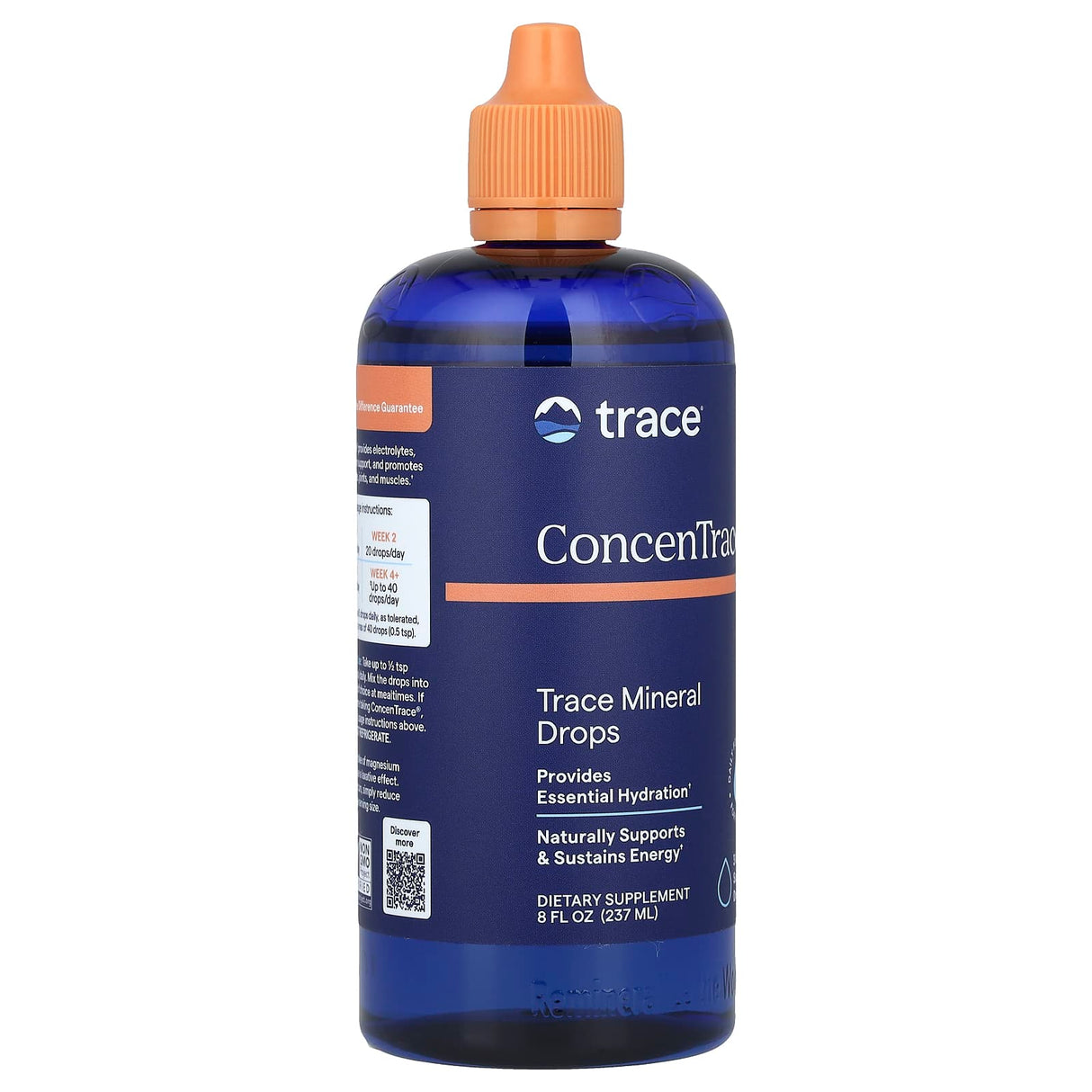 ConcenTrace - Trace Mineral Drops - 237ml in blue bottle with orange cap by Trace Minerals, for hydration and energy support