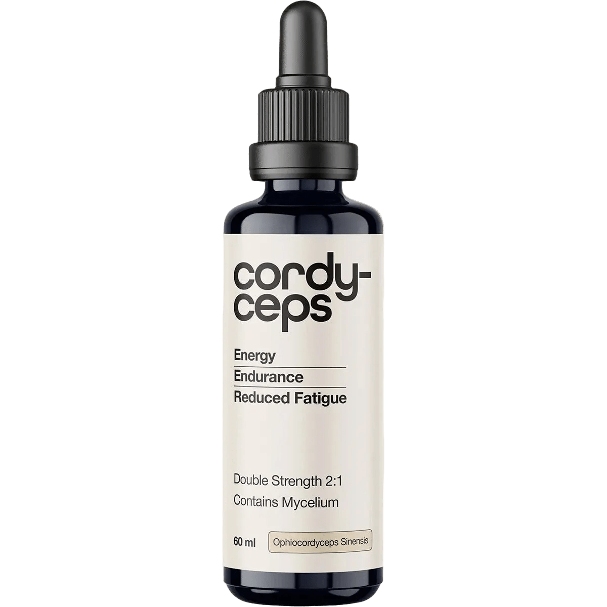 Cordyceps 2:1 Mushroom Liquid Extract - 60ml by Switch Nutrition in a dark glass dropper bottle promoting energy, endurance, and reduced fatigue, suitable for keto and low carb lifestyles.