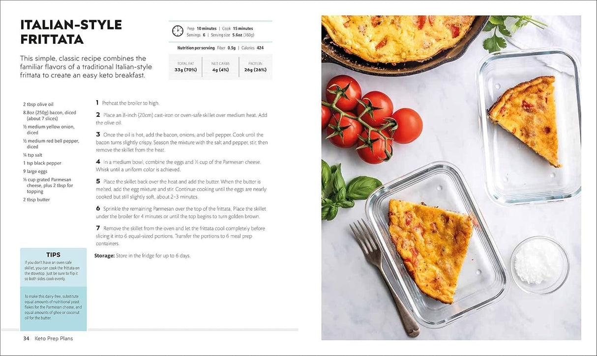 Easy Keto Meal Prep by Aaron Day featuring a baked Italian-style frittata recipe prepared in glass meal prep containers for keto and low carb diets.