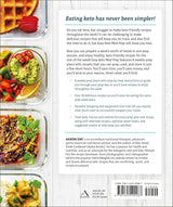 Back cover of Easy Keto Meal Prep by Aaron Day showing a detailed summary of keto and low carb meal plans with colorful food containers of keto dishes on the left side.