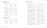 Easy Keto Meal Prep by Aaron Day open to pages with a detailed shopping list and step-by-step meal prep instructions for easy keto low carb planning.
