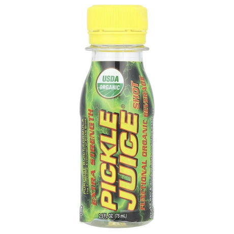 Pickle Juice Extra Strength Shots - 75ml bottle with yellow cap, part of Drinks, Electrolytes, and Low Carb collections.