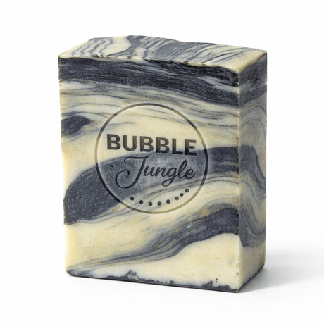 Frosted Forest Tallow Soap - 150g with marbled black and cream design, branded by The Bubble Jungle, Carnivore and Skincare collections.