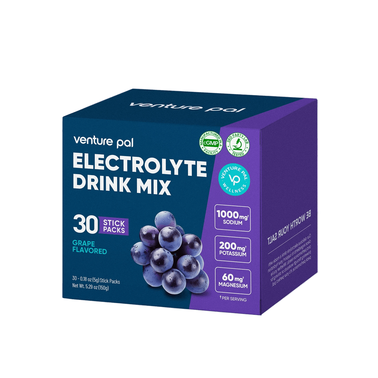 Grape Electrolyte Drink Mix - 30 Sticks by Venture Pal, hydrating powder in 30 grape-flavored stick packs.