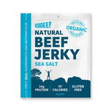 Grass Fed Beef Jerky - Sea Salt - 30g by KOOEE! in white and blue packaging, keto-friendly savoury snack
