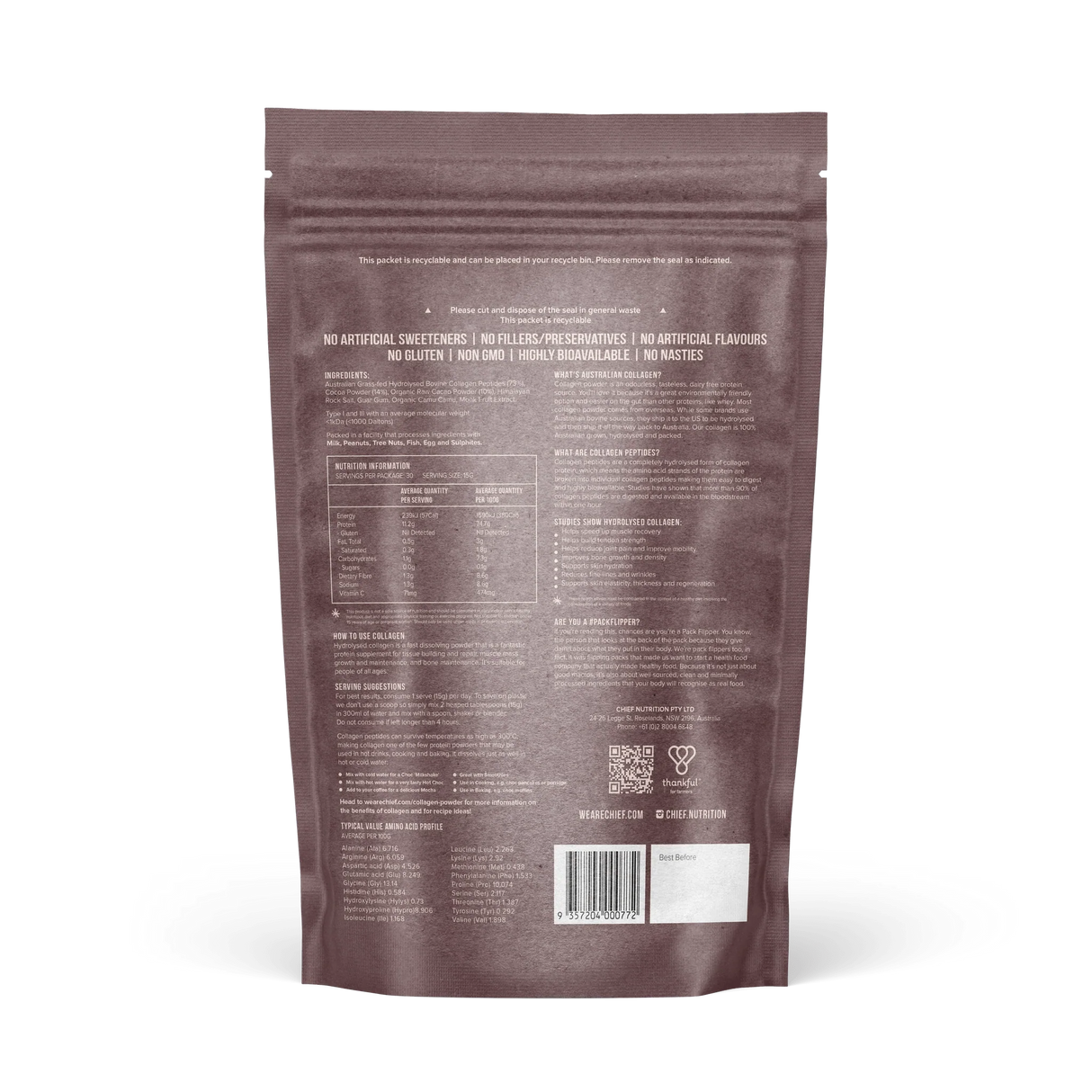 Grass-fed Collagen Protein Powder - Dark Chocolate - 450g - Yo Keto