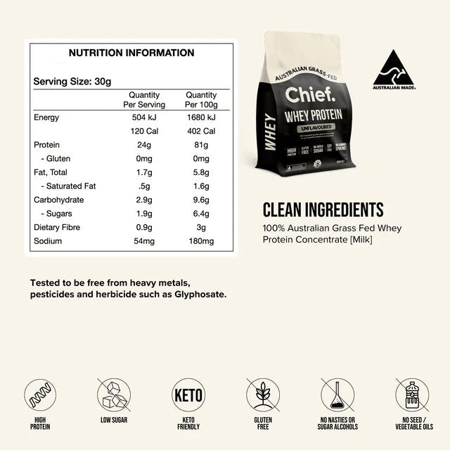 Grass-fed Whey Protein Powder - Unflavoured - 30g