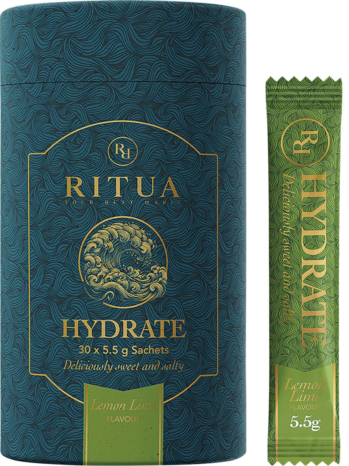 Hydrate - Lemon Lime - 30 Pack by Ritua in dark green and gold packaging from Drinks and Electrolytes collections