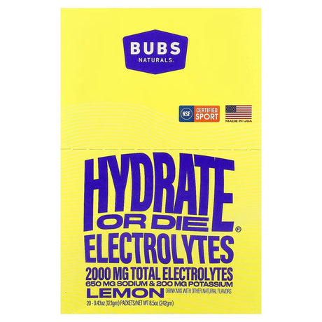 Hydrate or Die® Electrolytes Drink Mix - Lemon - 20 Sticks - Yo Keto