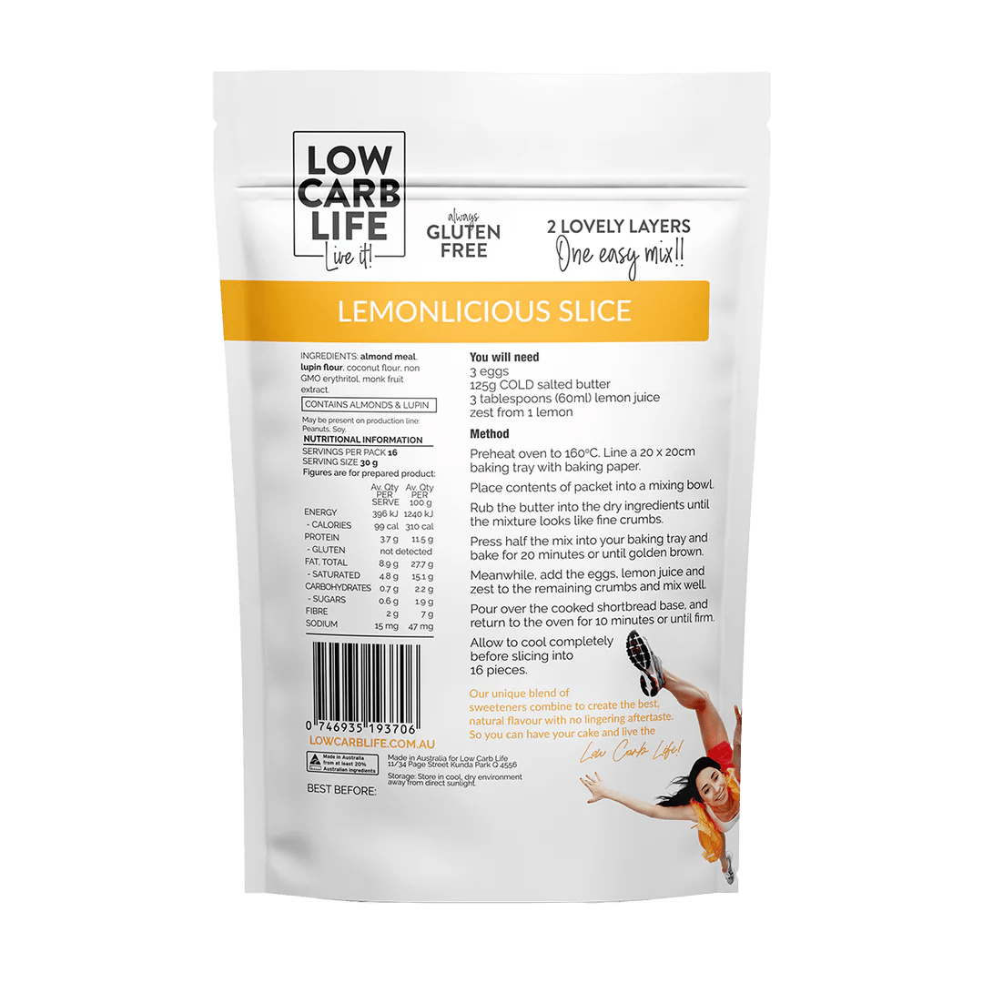 Low Carb Life Lemonlicious Slice - 300g keto lemon slice mix in Baking, Cake Mix, Dessert, Low Carb Life collections.