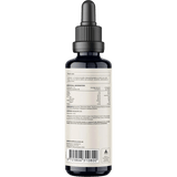 Back of the Lion's Mane Double Strength 2:1 Mushroom Liquid Extract - 60ml by Switch Nutrition showing detailed nutritional facts, ingredients, usage instructions, and certification marks ideal for keto and low carb lifestyles.