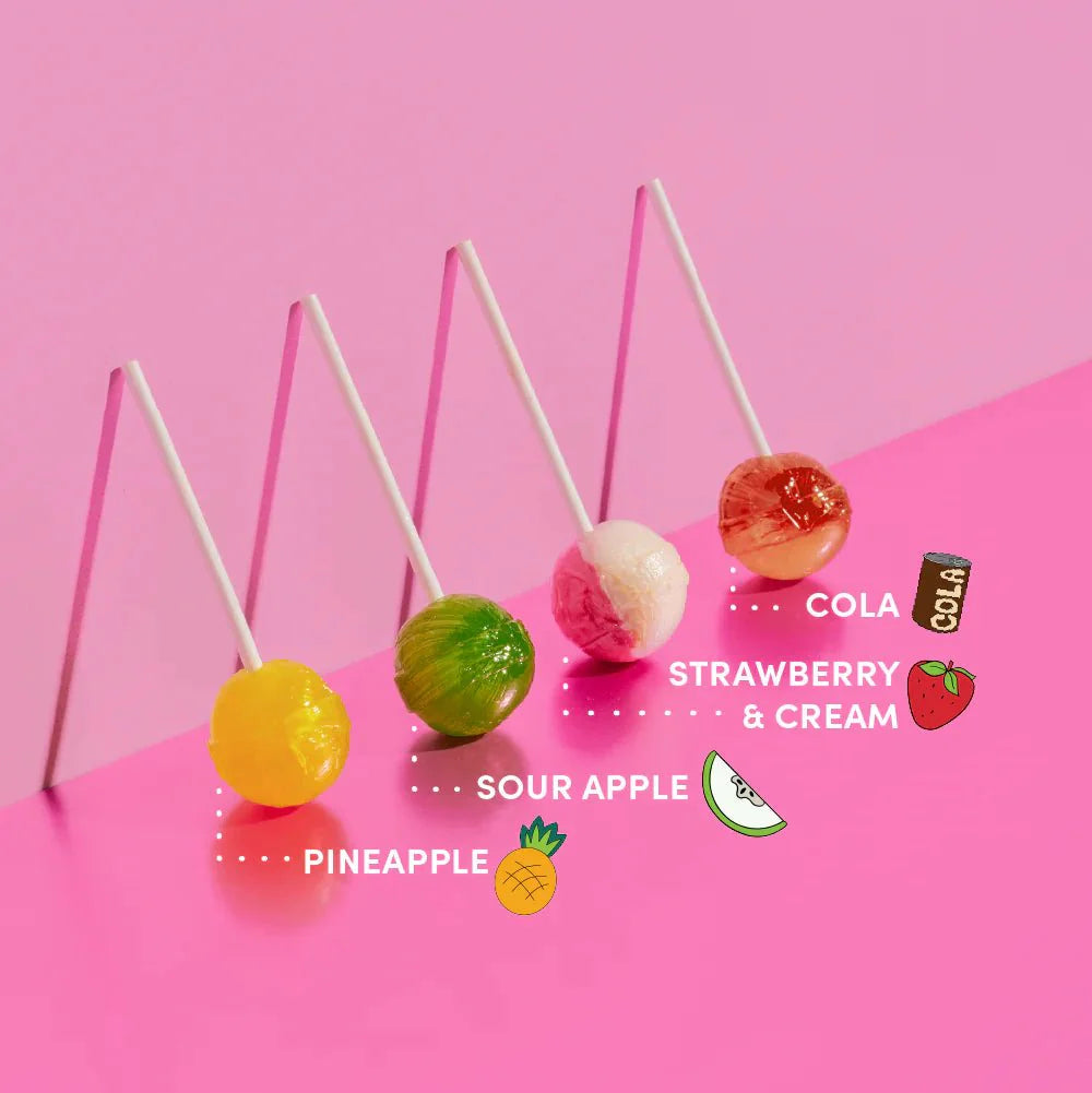 Lollipops - Share Bag - 88g with pineapple, sour apple, strawberry & cream, and cola flavors by Funday Sweet Snacks