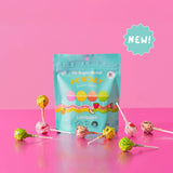 Lollipops - Share Bag - 88g by Funday in colorful resealable pouch with assorted low carb, gluten free lollies on pink background