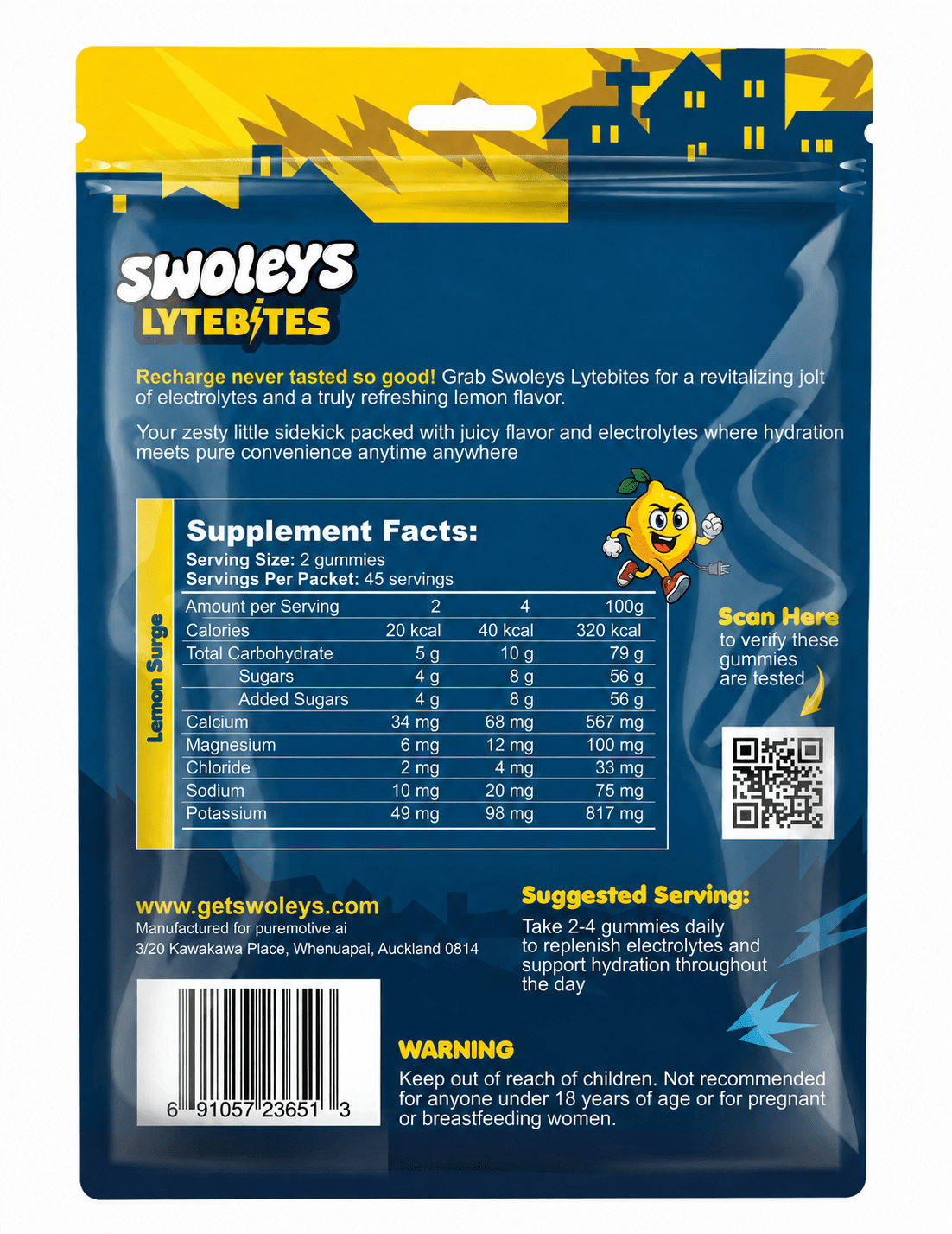 LyteBites - Electrolyte Gummies - Lemon Surge