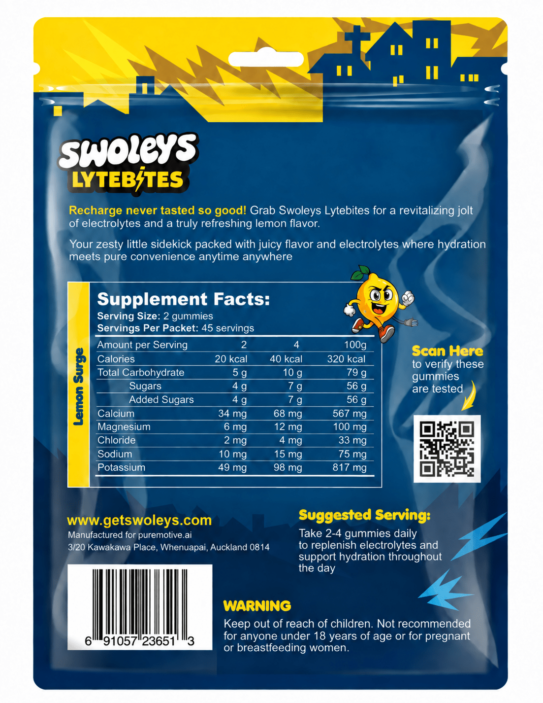 LyteBites - Electrolyte Gummies - Lemon Surge
