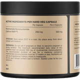 NMN - Nicotinamide Mononucleotide - 60 Caps supplement label showing active ingredients and storage instructions by Switch Nutrition