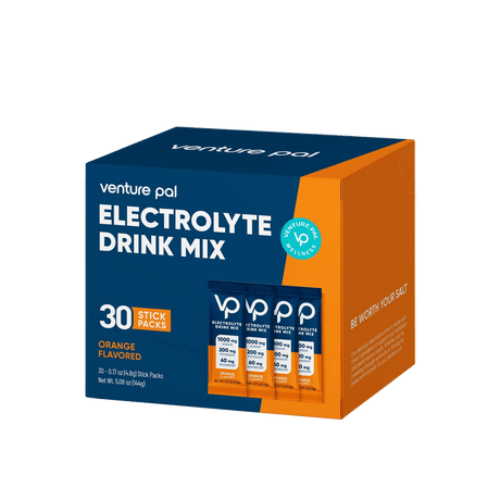 Orange Electrolyte Drink Mix - 30 Sticks by Venture Pal, in Drinks and Electrolytes collections, orange flavor box.