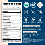 Orange Electrolyte Drink Mix - 30 Sticks nutrition facts panel with 1000mg sodium and vitamin C from Venture Pal.