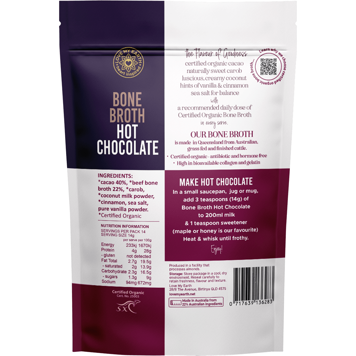 Organic Bone Broth Hot Chocolate 196g