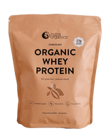 Nutra Organics Organic Whey Protein - Chocolate - 750g pouch with 23g protein per serve in natural packaging