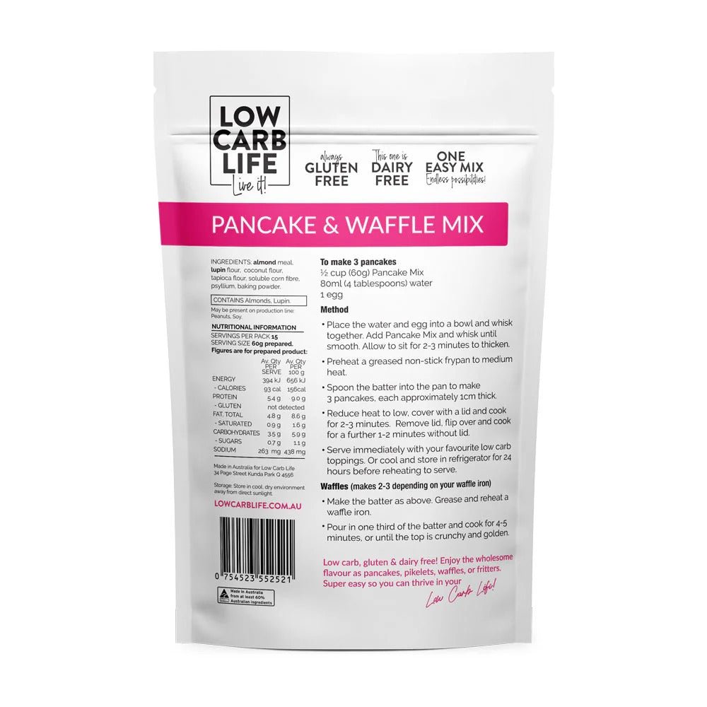 Low Carb Life Pancake & Waffle Mix - 300g gluten free, dairy free keto mix for low carb baking and breakfast recipes.