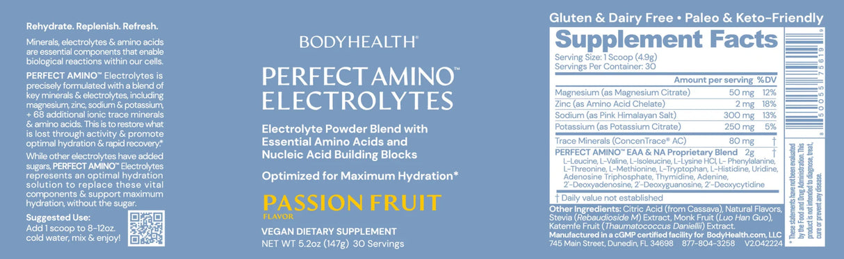 Perfect Amino Electrolytes - Passion Fruit - 30 Serves - Sup Yo