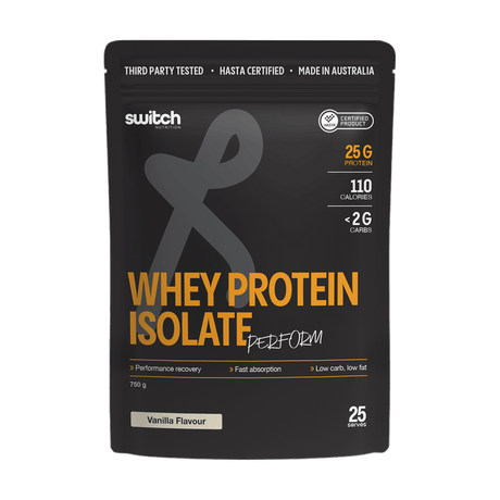 Front of the Switch Nutrition Whey Protein Isolate Perform Vanilla 750 g pouch