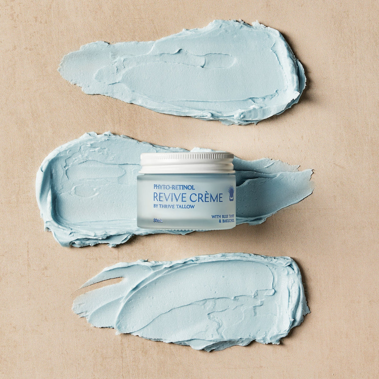 Phyto - Retinol - Revive Creme - 50ml by Thrive Tallow with blue cream smears, part of Body & Beauty skincare collections.