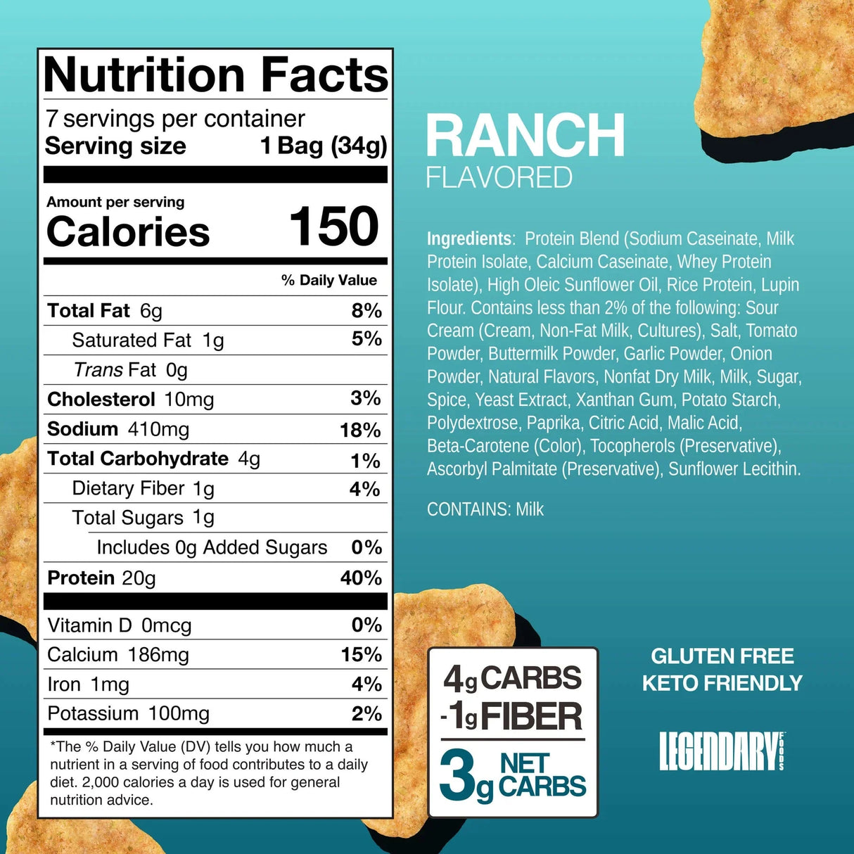 Popped Protein Chips - Ranch - 34g - Yo Keto