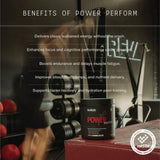 Power Perform Pre-Workout Blend - Strawberry Kiwi - 30 Serves by Switch Nutrition in gym setting highlighting product benefits.