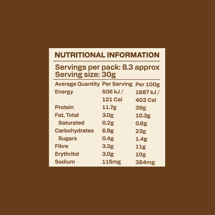 Nutritional information for Protein Cereal - Chocolate Flavour - 250g by Low Carb Emporium, keto-friendly with 11.7g protein per serving