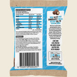 Back of Milk Choc Coated Nut Pack by Vitawerx showing nutrition facts, ingredients, and product benefits on blue packaging.