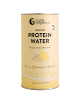 Nutra Organics Protein Water - Lemonade - 450g container with collagen and whey protein isolate in pastel yellow packaging