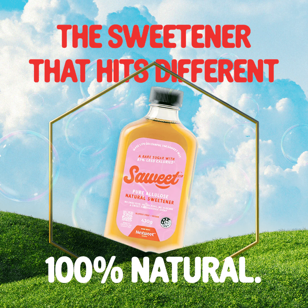 Pure Allulose Natural Sweetener Syrup - 430g by Saweet Way with 100% natural claim and vibrant outdoor background