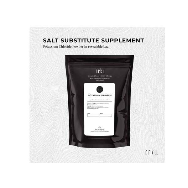 Pure Potassium Chloride Powder - 100g in black resealable bag by Orku, part of Drinks and Electrolytes collections